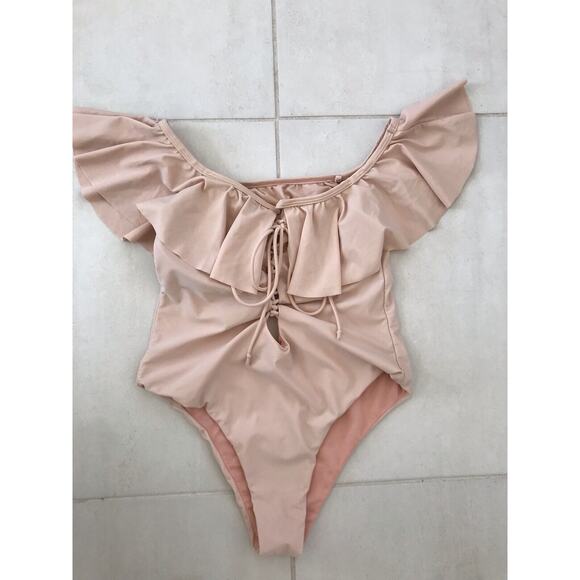 Uptown Bombshell Boutique Swim One Piece Swimsuit Ruffled Lace Up - Picture 1 of 5